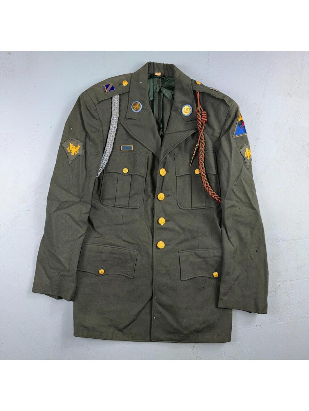 US Army Korean War Officer Suit 1950s Armored Hell Wheels Patch 37R VTG Jacket